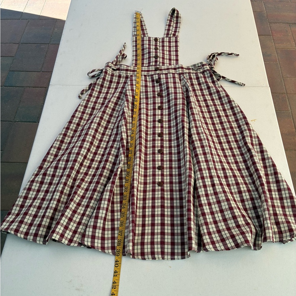 FRIENDS Vintage 90’s Burgundy and Cream Sleeveless Pinafore - Picture 5 of 7